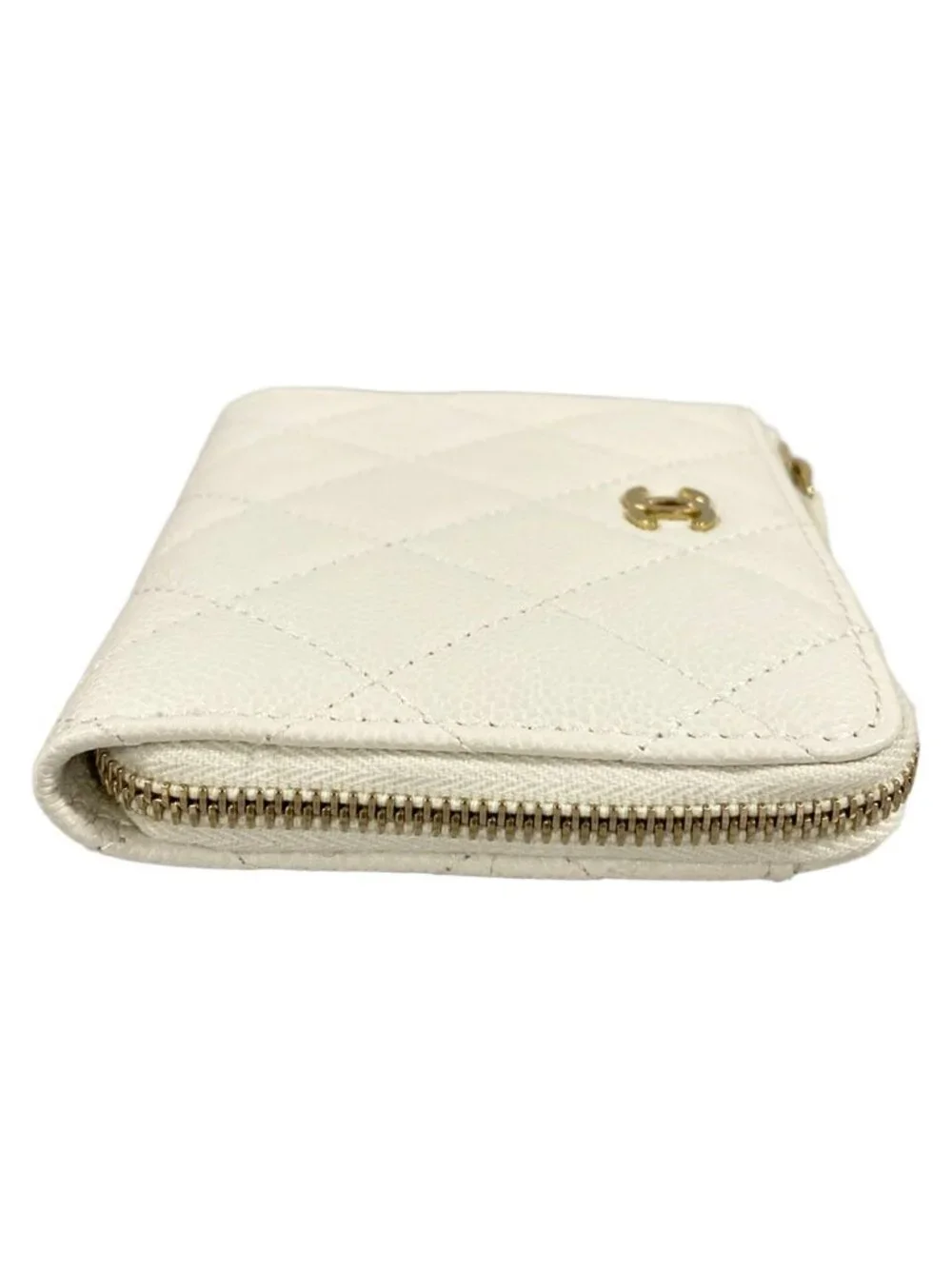 Chanel Coin Case Quilted White L-shaped Zipper Gold